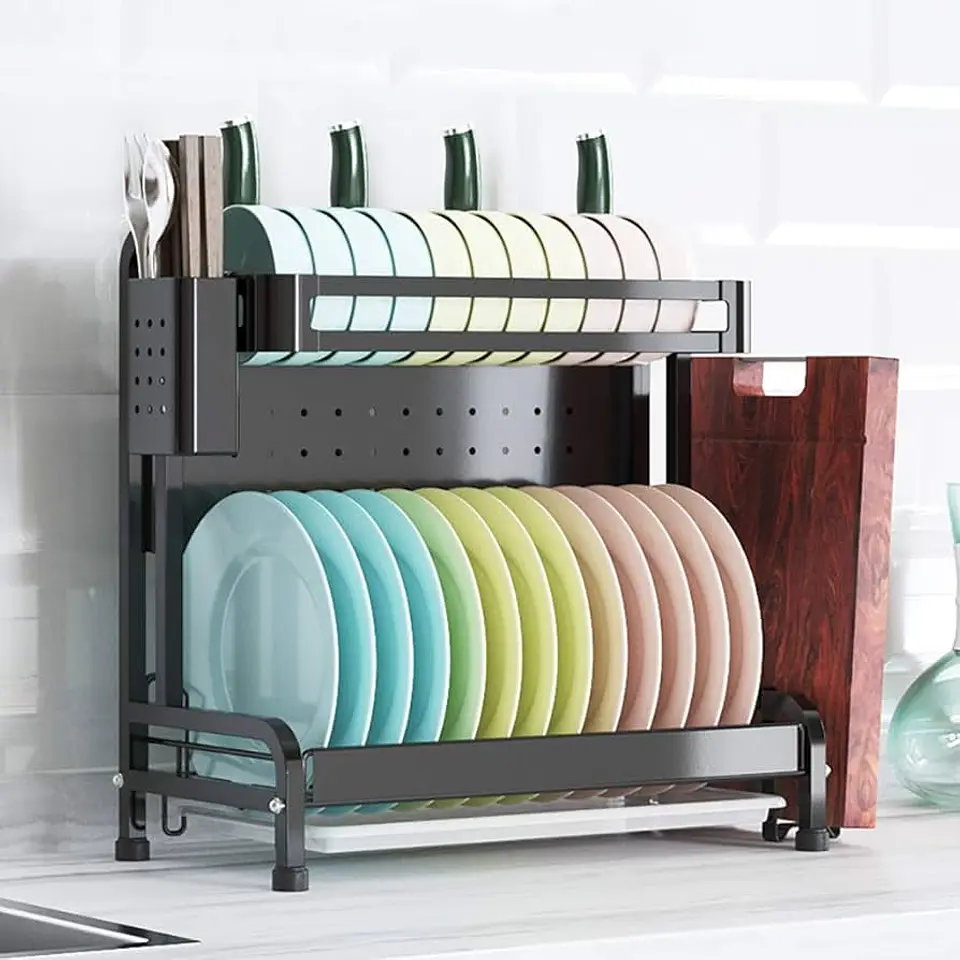 Escurridor de platos, estante para cubiertos, suministros de cocina, pintura de acero 2