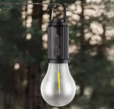 Lampara Solar Portátil Ampolleta Recargable Usb Camping Negro