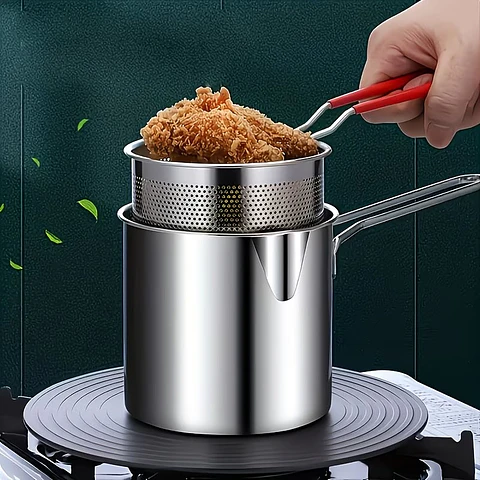 Freidora de Acero Inoxidable con Rejilla de Malla - Diseño Compacto, Duradero y Fácil de Limpiar, Perfecta para Hacer Papas Fritas