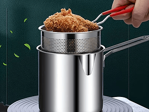 Freidora de Acero Inoxidable con Rejilla de Malla - Diseño Compacto, Duradero y Fácil de Limpiar, Perfecta para Hacer Papas Fritas