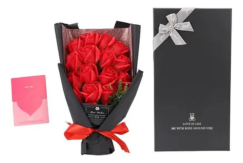 Ramo Flores Rosas Artificiales 18 Piezas Rojo De Cumpleaños - de jabon