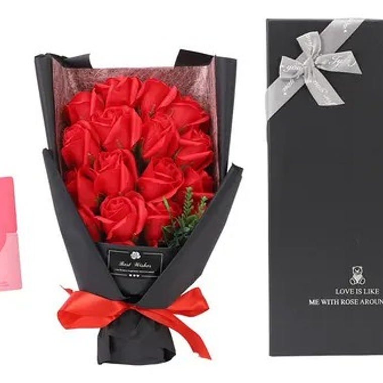 Ramo Flores Rosas Artificiales 18 Piezas Rojo De Cumpleaños - de jabon 1