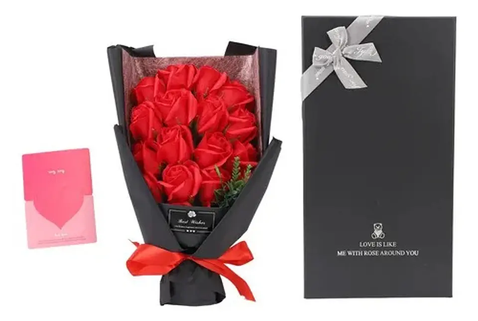 Ramo Flores Rosas Artificiales 18 Piezas Rojo De Cumpleaños - de jabon 1