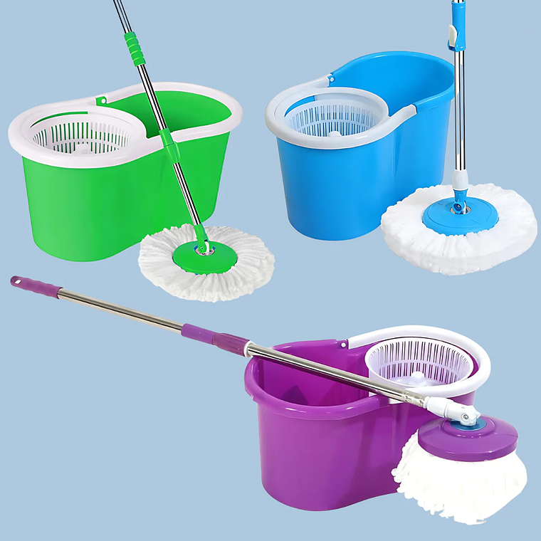 Mopa Giratoria 360° con Canasto de Acero Inoxidable y ruedas 3