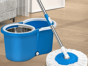 Mopa Giratoria 360° con Canasto de Acero Inoxidable y ruedas