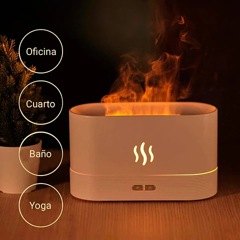 Humidificador Negro Simula Fuego Iluminación Led Blanco Blanco