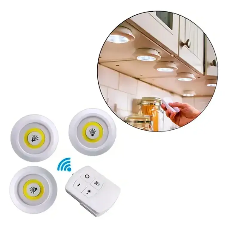 Kit De 3 Lámparas, Foco Led, Inalámbrico, Mando A Distancia, Color Blanco 1