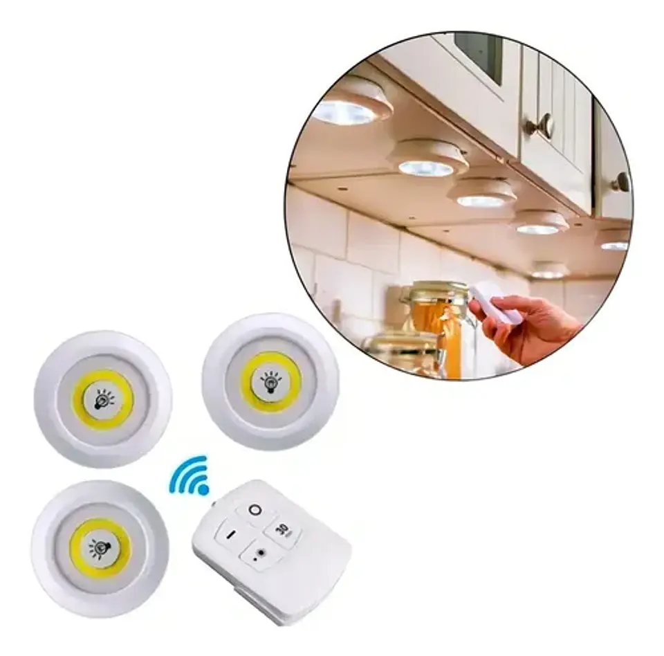 Kit De 3 Lámparas, Foco Led, Inalámbrico, Mando A Distancia, Color Blanco 1