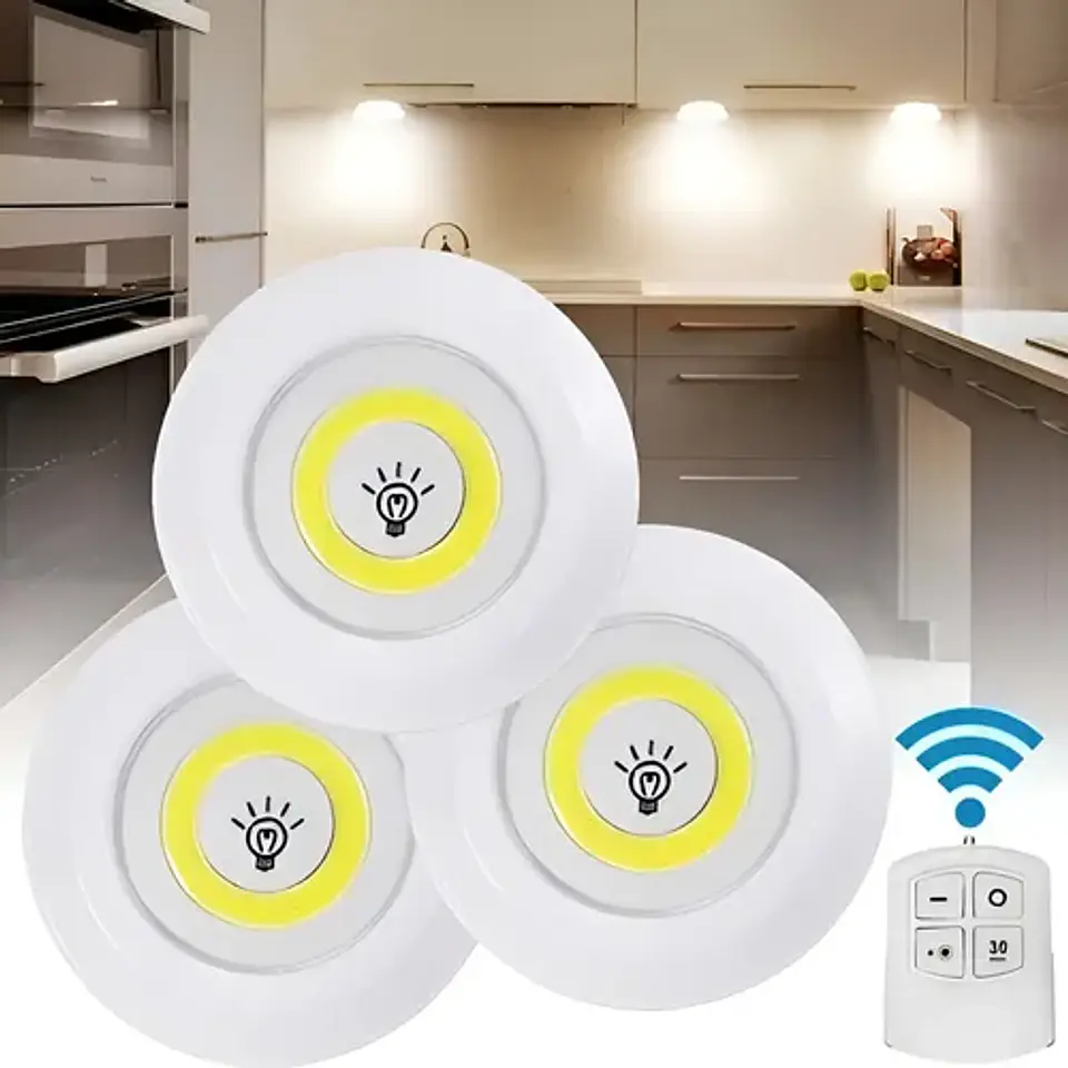 Kit De 3 Lámparas, Foco Led, Inalámbrico, Mando A Distancia, Color Blanco 2