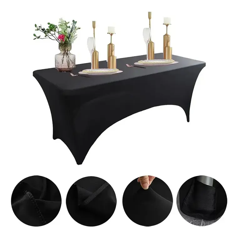 Mantel Forro En Spandex Para Mesa Plegable 1.80 Mts Negro Liso 3