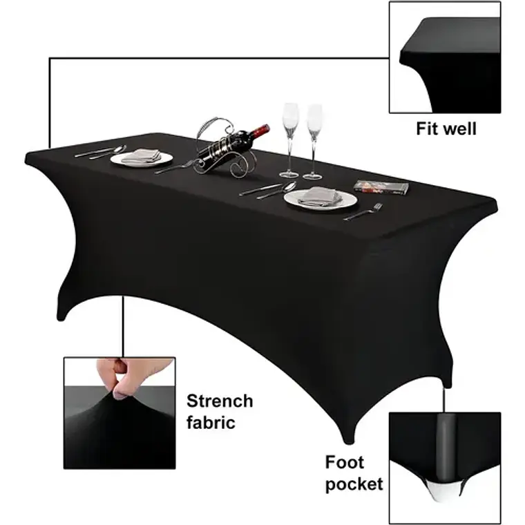 Mantel Forro En Spandex Para Mesa Plegable 1.80 Mts Negro Liso 4