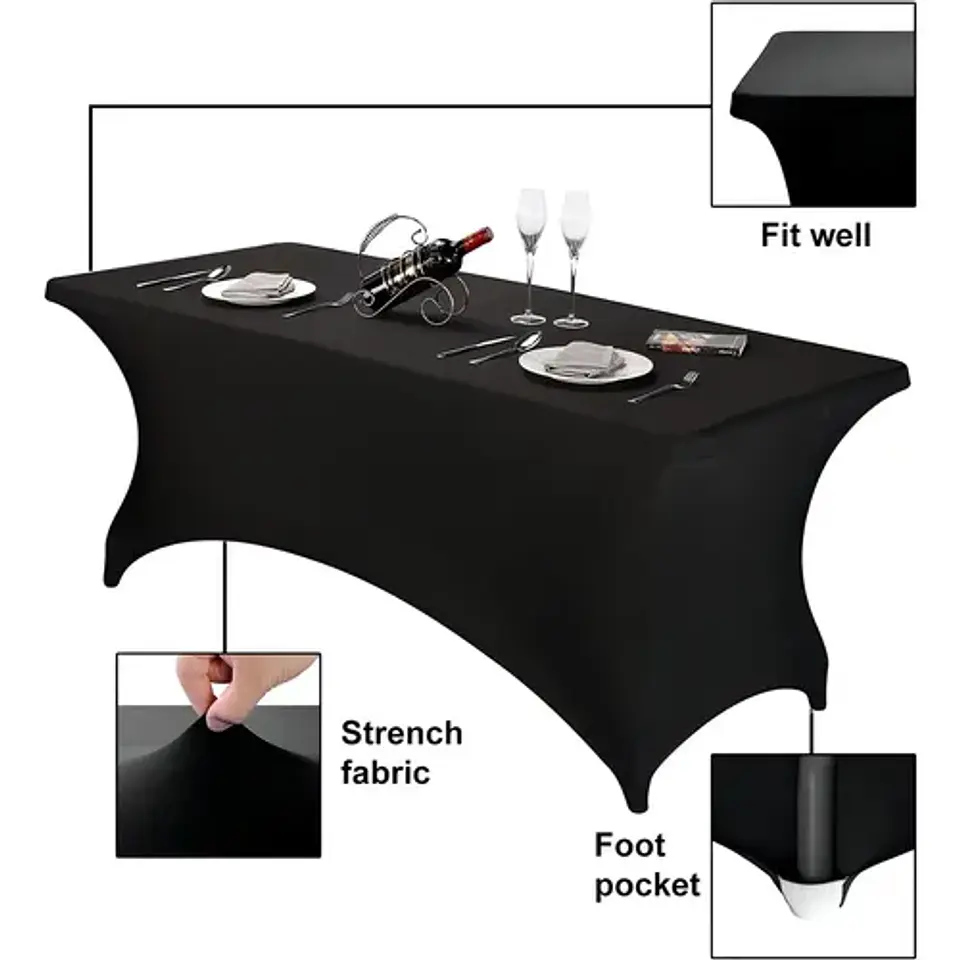Mantel Forro En Spandex Para Mesa Plegable 1.80 Mts Negro Liso 4