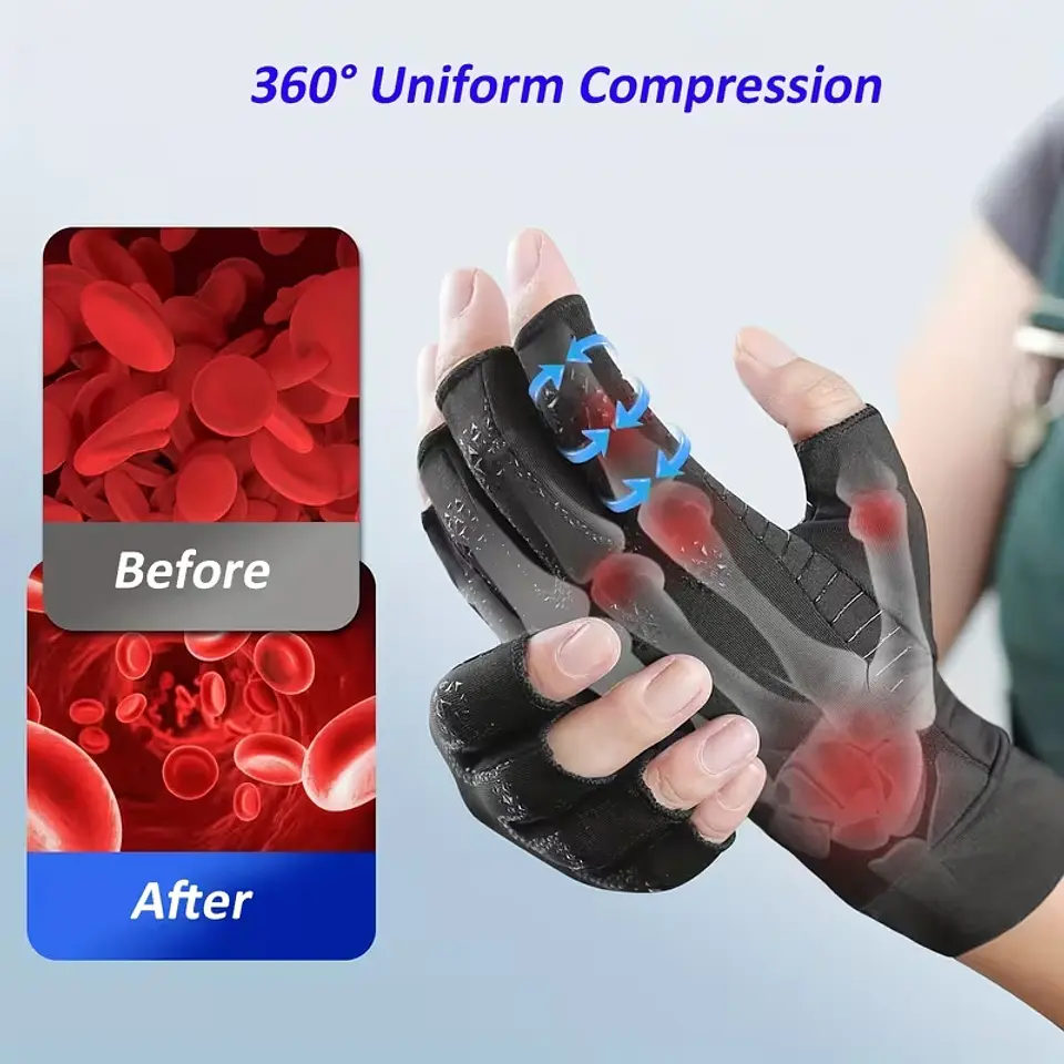 1 Par de Guantes de Cobre sin Dedos con Compresión Uniforme de 360° para Uso Diario, Cálidos, para Escribir, Antideslizantes  1