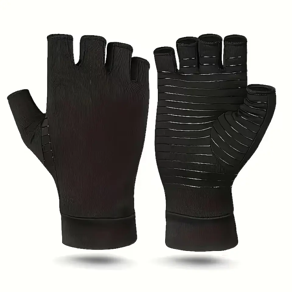1 Par de Guantes de Cobre sin Dedos con Compresión Uniforme de 360° para Uso Diario, Cálidos, para Escribir, Antideslizantes  3