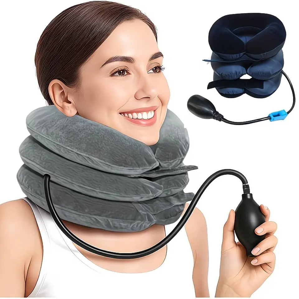 Almohada Cojín Inflable 3 Nivel Cuello Cervical Viaje Avión Color Gris 1