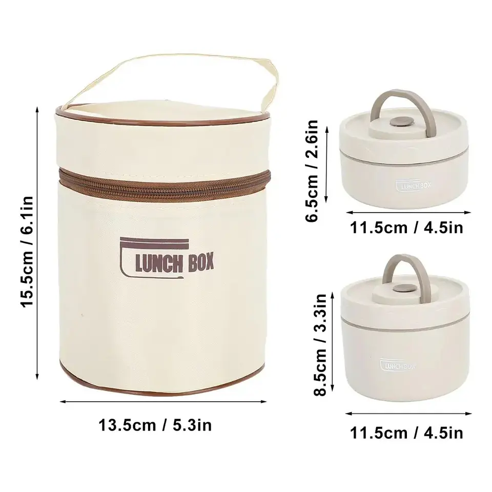 Lonchera doble con aislante térmico 2 niveles color beige 2