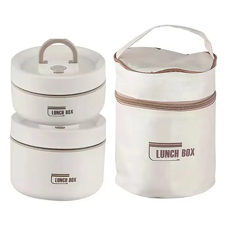 Lonchera doble con aislante térmico 2 niveles color beige 3