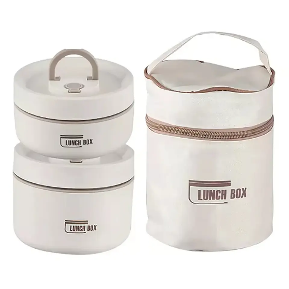 Lonchera doble con aislante térmico 2 niveles color beige 3
