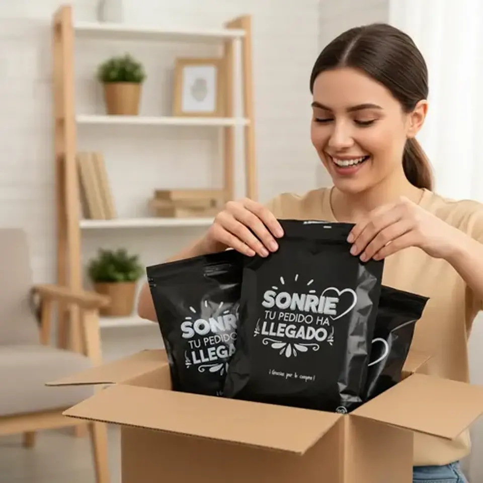 Bolsa Courier Rosa de Plástico con Adhesivo, Pack de 100 Unidades 3