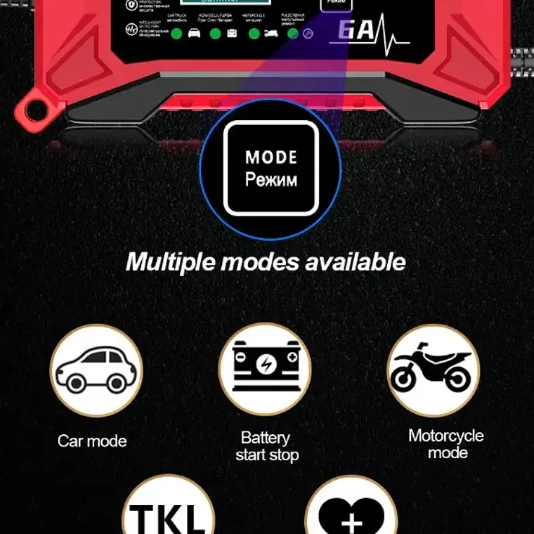 Cargador Inteligente Baterías 12V Autos y Motos 6A Pantalla Digital 3