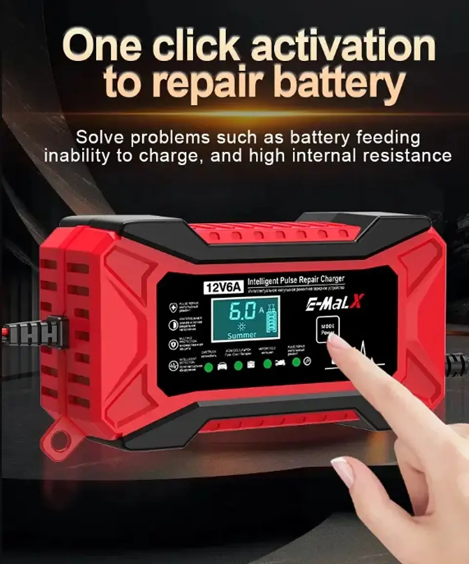 Cargador Inteligente Baterías 12V Autos y Motos 6A Pantalla Digital 3