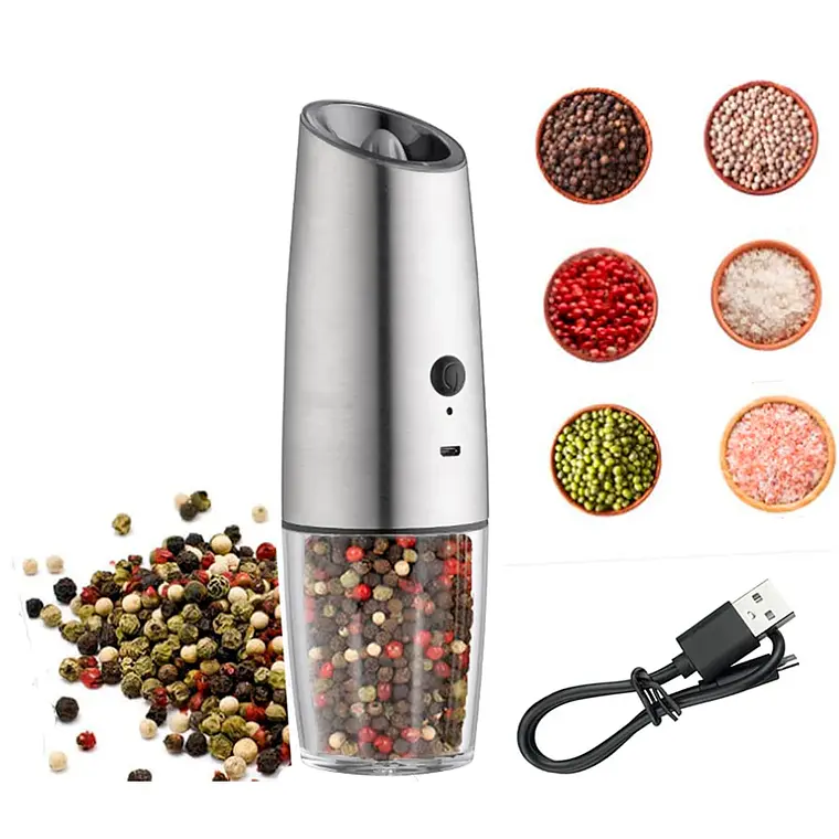 Molinillos Eléctricos De Sal Y Pimienta Zakarian - Ajuste Automático Y Precisión  Juego Molinillos Gris 1