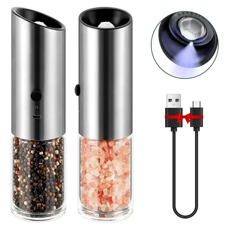 Molinillos Eléctricos De Sal Y Pimienta Zakarian - Ajuste Automático Y Precisión  Juego Molinillos Gris 2