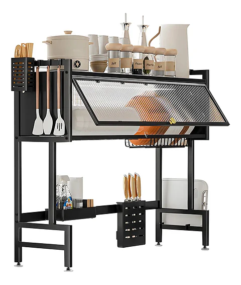 Escurridor de vajilla Decoteam DCE-028 con puerta 85x28x80cm color negro