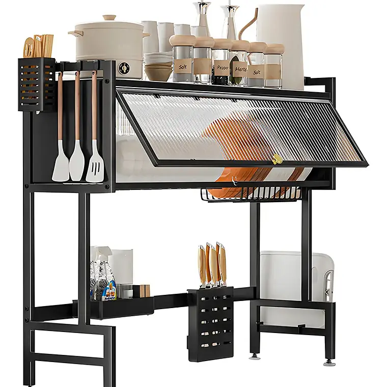 Escurridor de vajilla Decoteam DCE-028 con puerta 85x28x80cm color negro 1