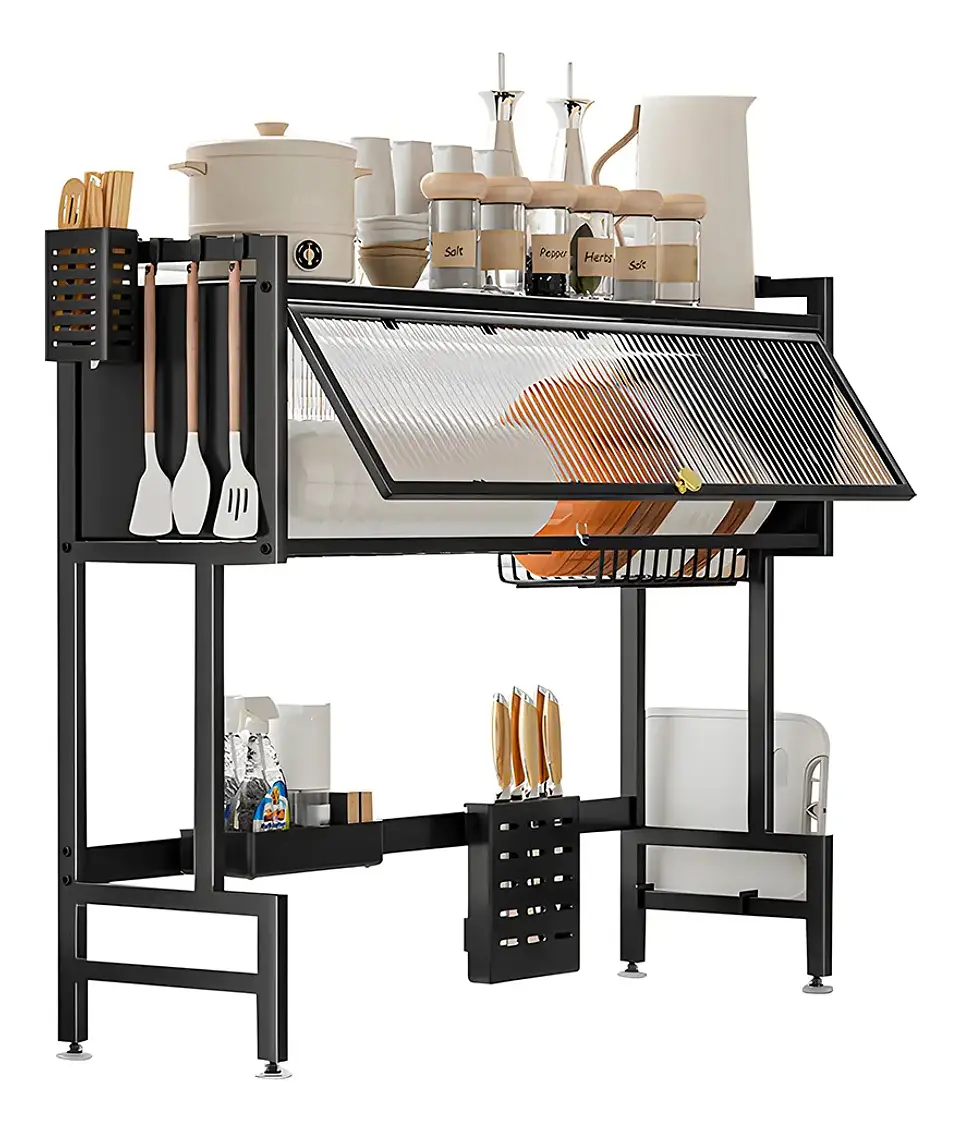 Escurridor de vajilla Decoteam DCE-028 con puerta 85x28x80cm color negro 1