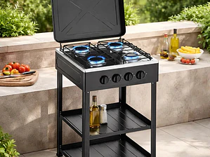 Cocina Encimera A Gas 4 Quemadores Con Repisas Color Negro