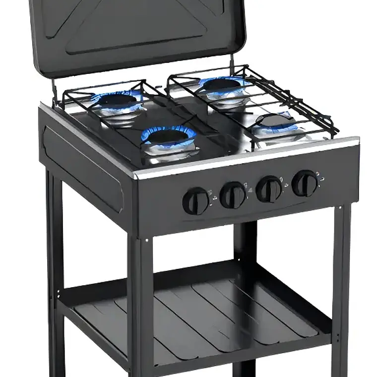 Cocina Encimera A Gas 4 Quemadores Con Repisas Color Negro 6