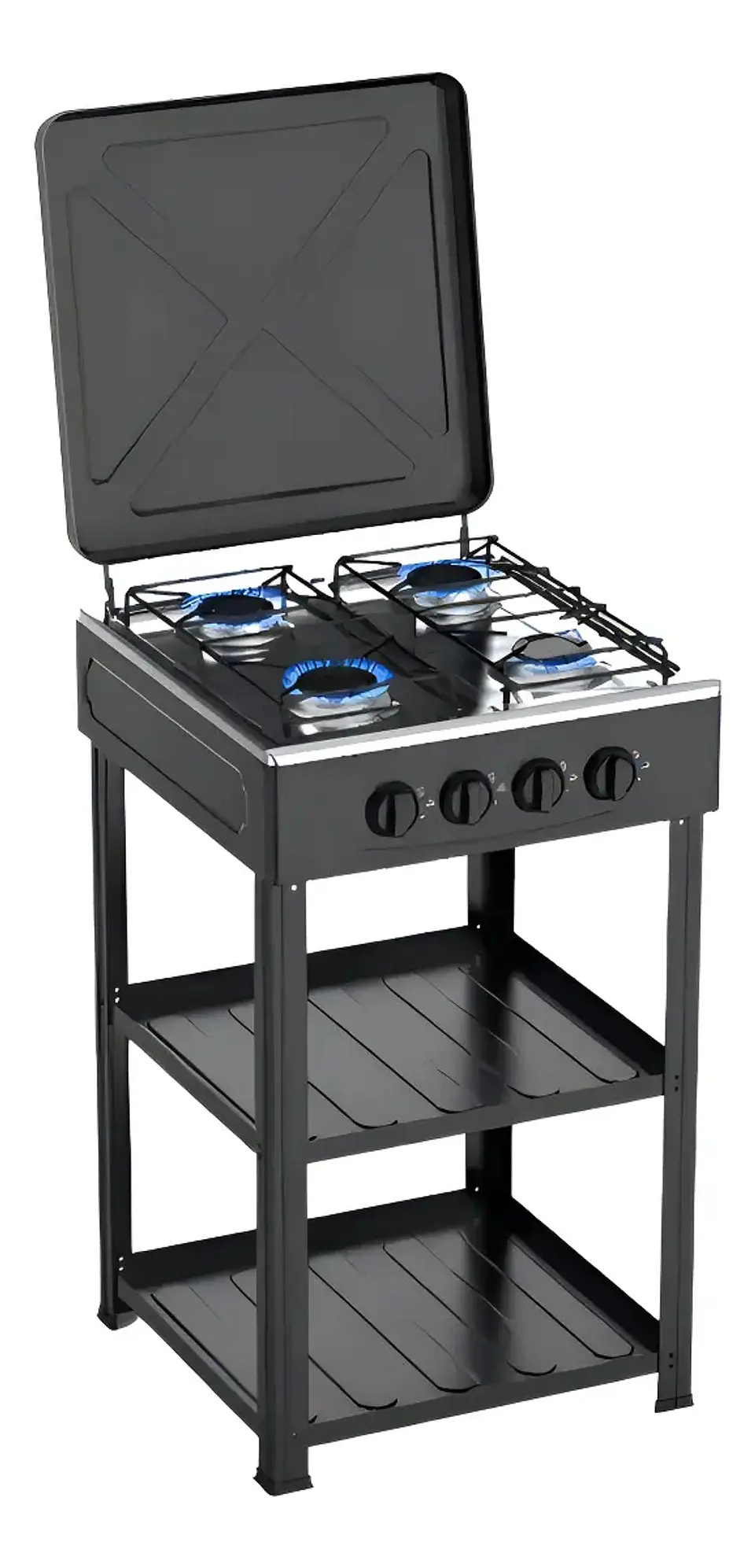 Cocina Encimera A Gas 4 Quemadores Con Repisas Color Negro 6