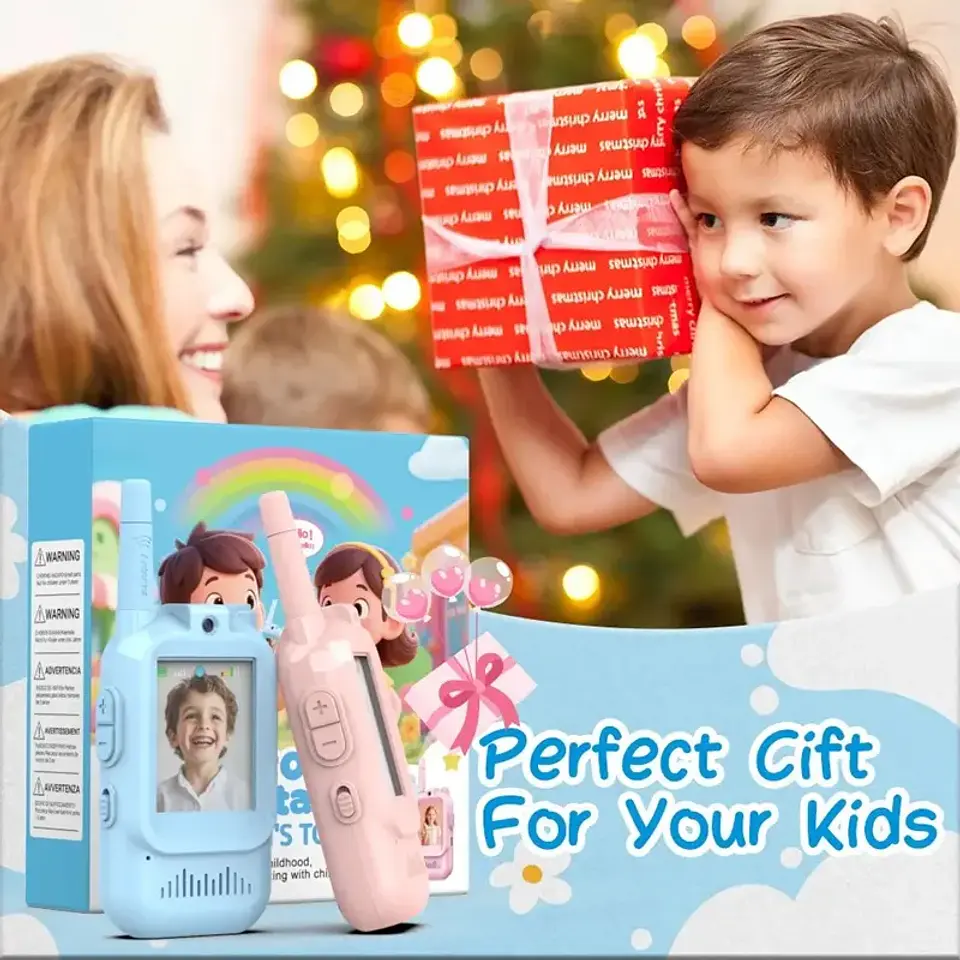 Pack 2 Radio Walkie Talkie Woki Toki Niños Camara Rosa Azul 3