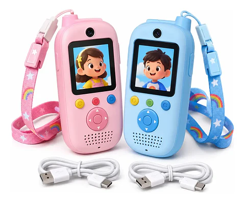 Pack 2 Radio Walkie Talkie Woki Toki Niños Camara Rosa Azul