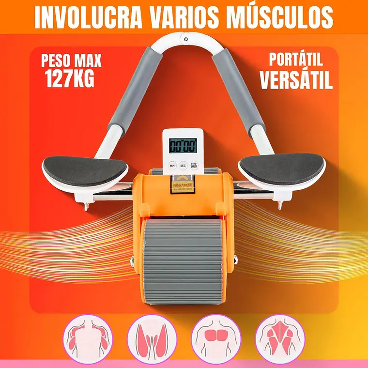 Rueda Abdominal Gym -Rodillo Con Timer Digital y Apoyo Codos Naranja 1