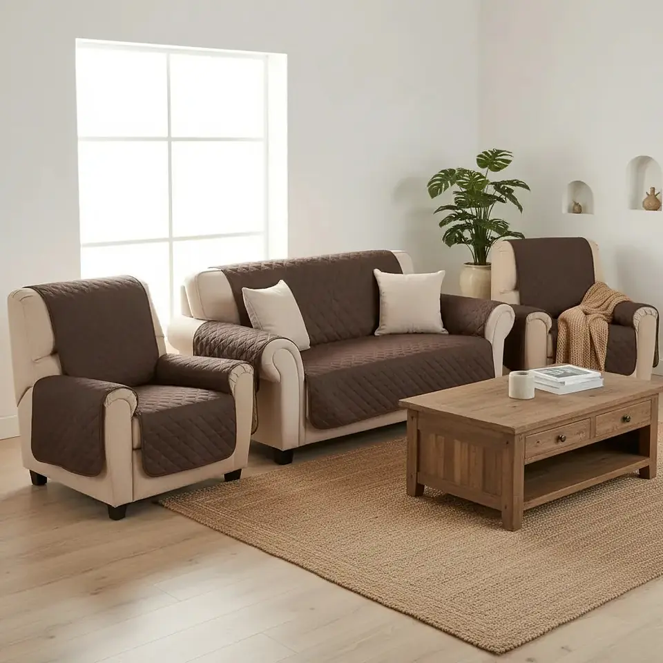Pack Funda Para Sofa 3 Cuerpos + Fundas Protector 2 Cuerpos 3