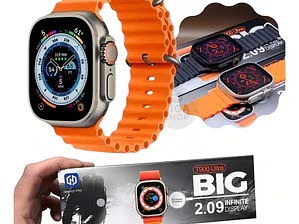 Smartwatch T900 Ultra Plus Series 8, 49 mm, 2.09 pulgadas, color titanio/naranja