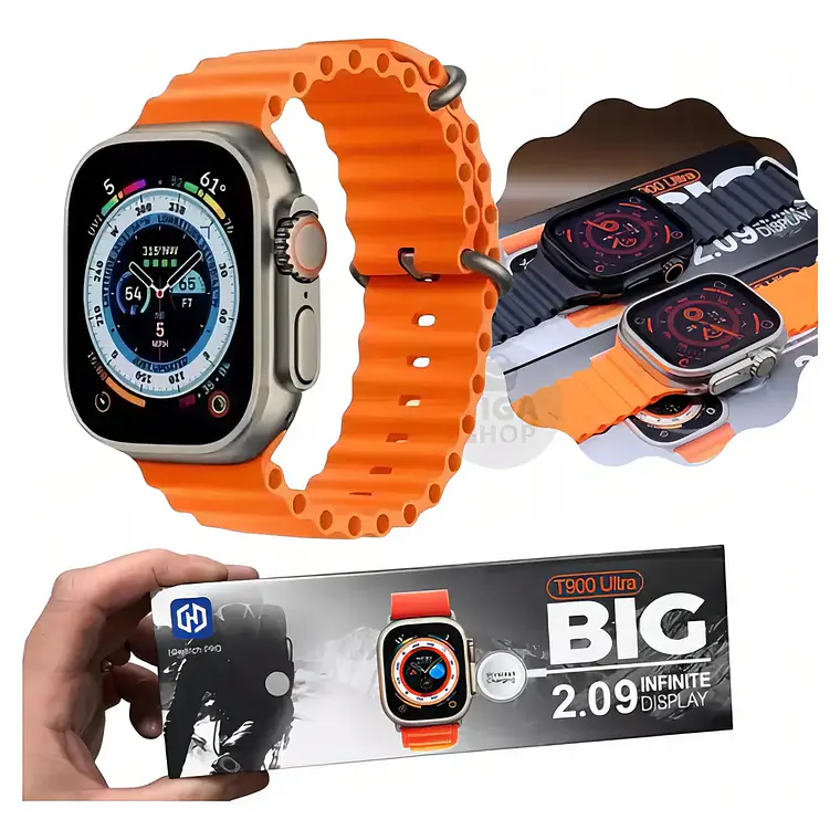Smartwatch T900 Ultra Plus Series 8, 49 mm, 2.09 pulgadas, color titanio/naranja 1