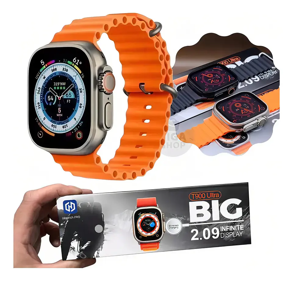 Smartwatch T900 Ultra Plus Series 8, 49 mm, 2.09 pulgadas, color titanio/naranja 1