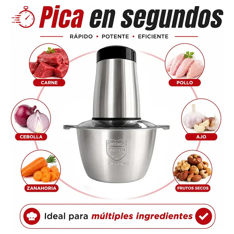 Picador Moledor Eléctrico 2L Procesador De Alimentos Acero verdura carnes 2