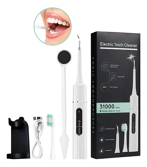 Cepillo Dental Eléctrico Kit Limpiador De Dientes Ultrasónico Mohits Removedor De Sarro Portátil Usb Blanco