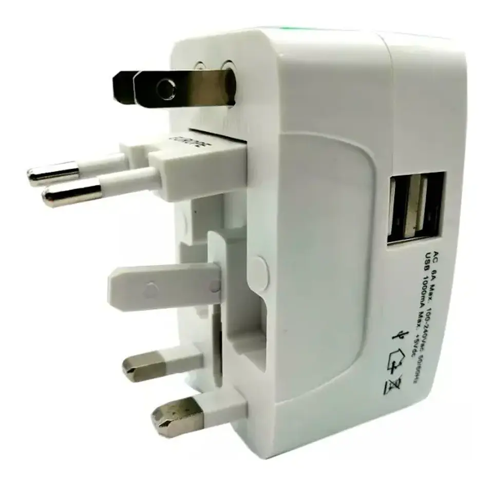 Adaptador Enchufe Universal Para Viajes Con 2 Puertos Usb 2