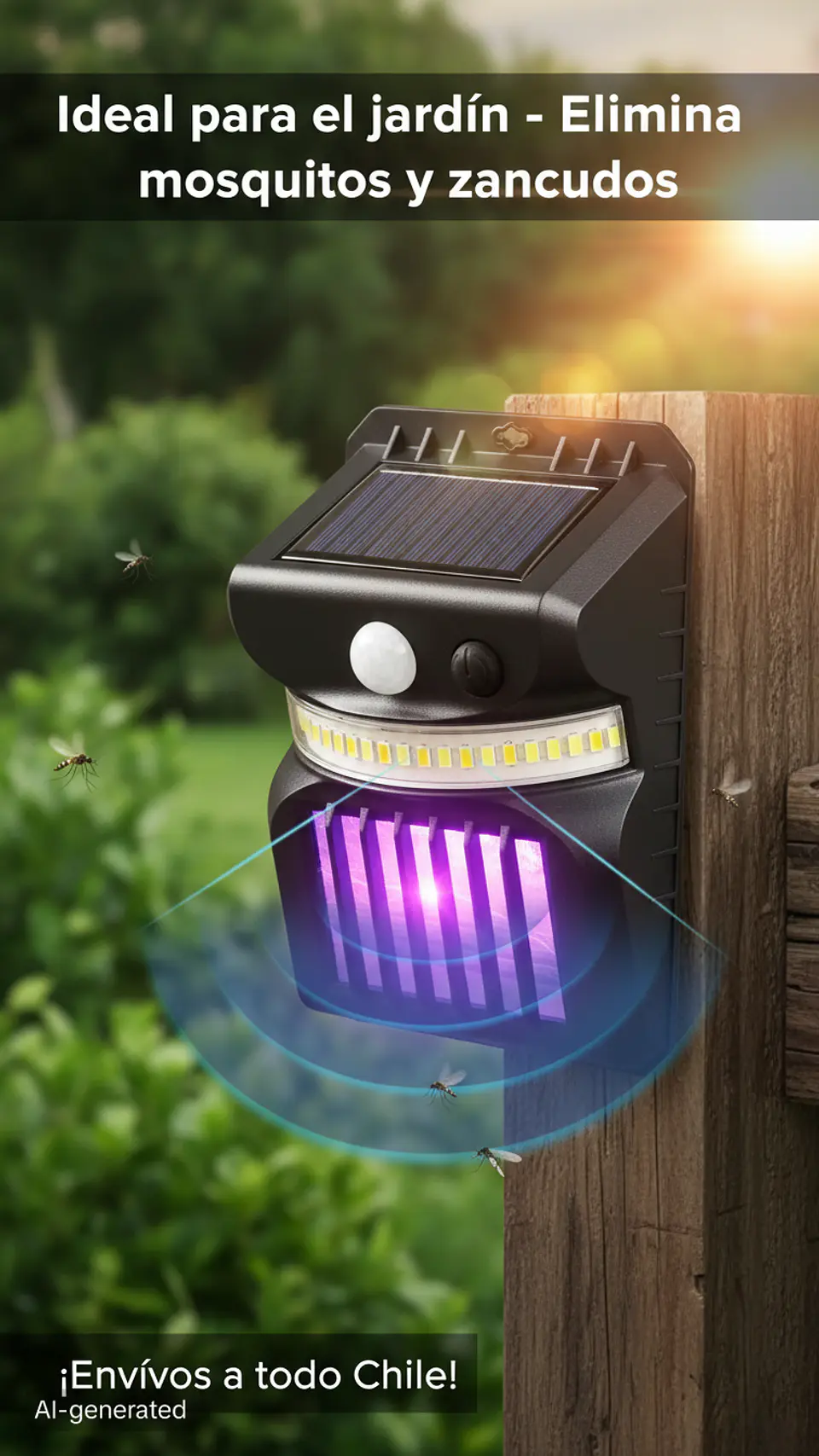 Lámpara Solar Mata Mosquitos Zancudos Moscas Luz LED Movimiento 2