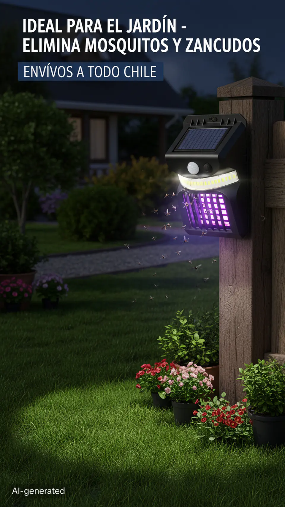 Lámpara Solar Mata Mosquitos Zancudos Moscas Luz LED Movimiento 3