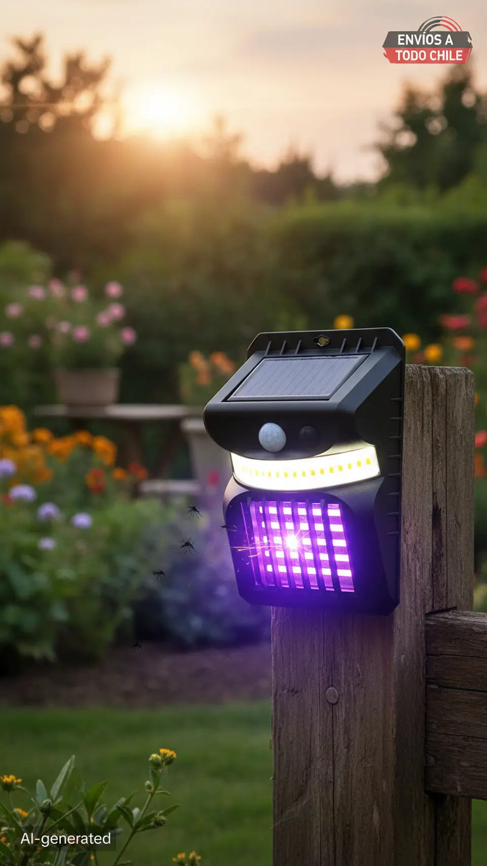 Lámpara Solar Mata Mosquitos Zancudos Moscas Luz LED Movimiento 4