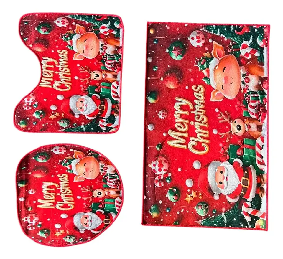 Set De Baño Navidad Juego De Baño 3 Alfombras Baño Navideño 3