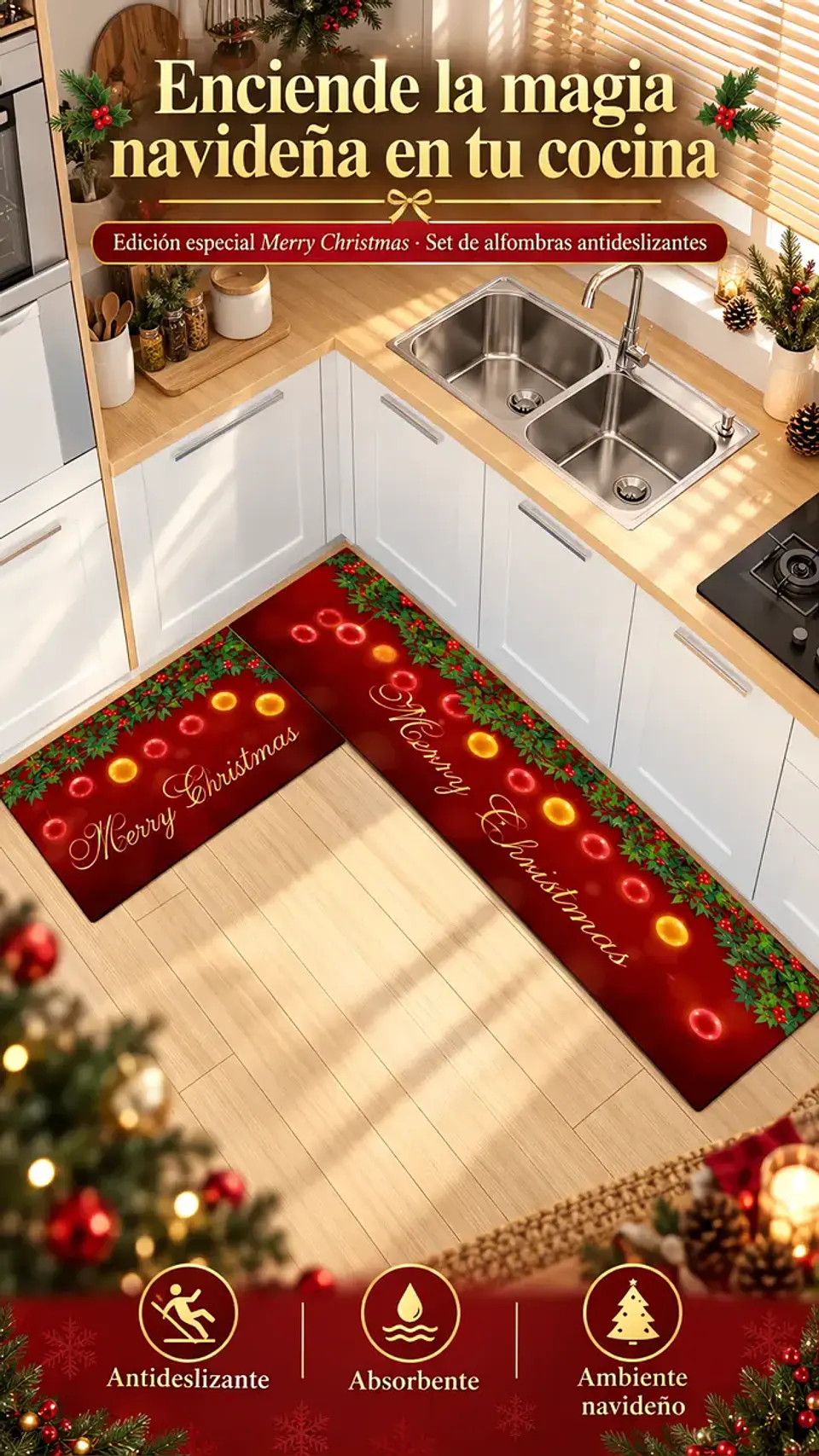 Set 2 Alfombras Navidad Para Cocina Baño Y Entrada 3