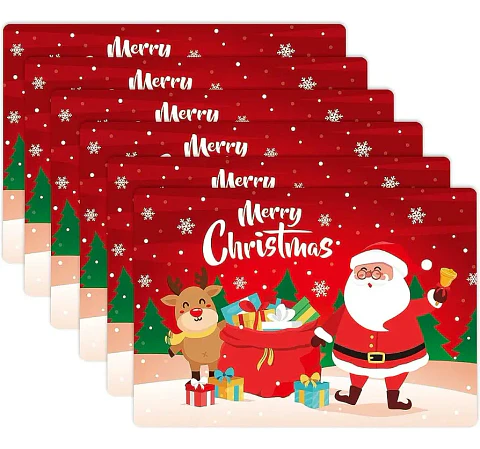 Set 6 Individuales De Mesa Rectangular Navidad Con Portavaso