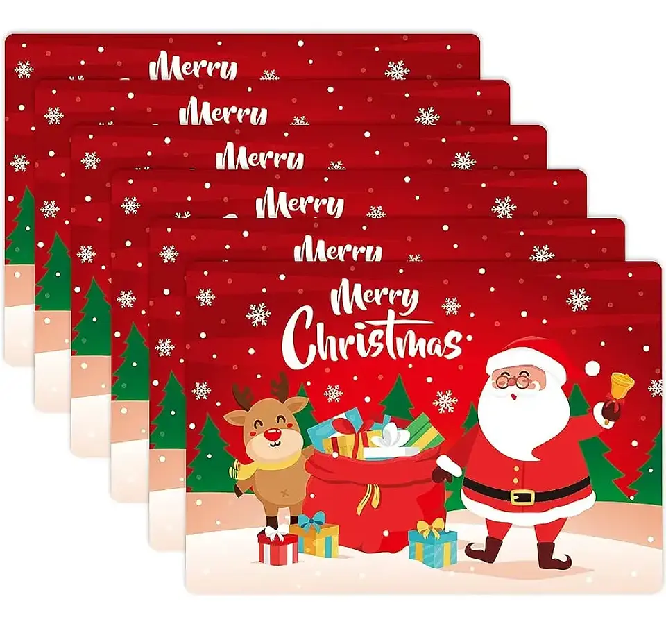 Set 6 Individuales De Mesa Rectangular Navidad Con Portavaso 1